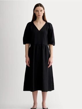 everlane the luxe cotton side-slit tee dress Everlane The Luxe Cotton Side-Slit Tee Dress Cap Sleeve SZ S Black Minimalist